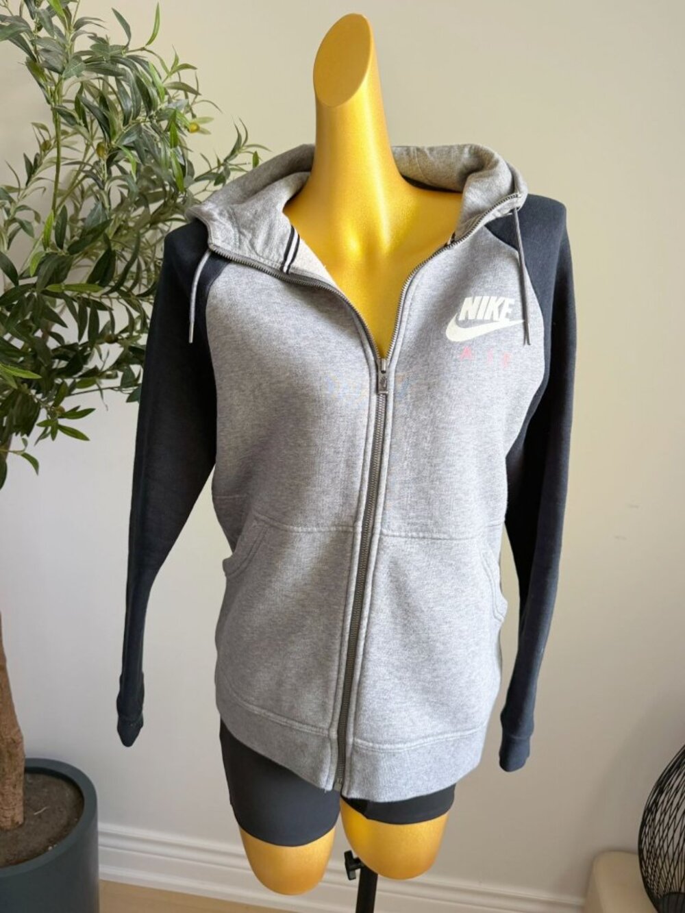 Nike Air Grey Black Colorblock Fleece Zip Hoodie L